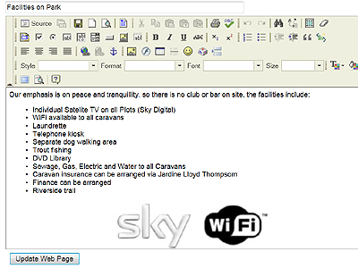 Clywedog Caravan Park CMS - Content Management System