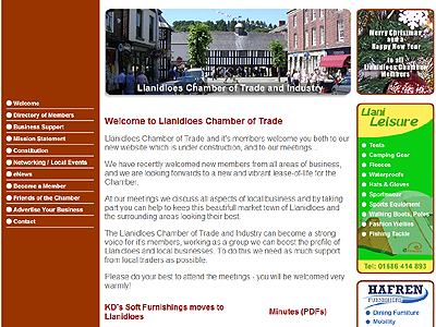 Llanidloes Chamber of Trade - Website design