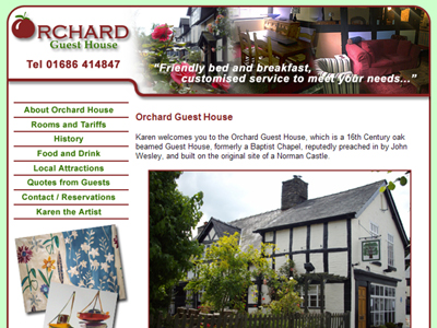 Orchard Guest House Llanidloes - Website Design