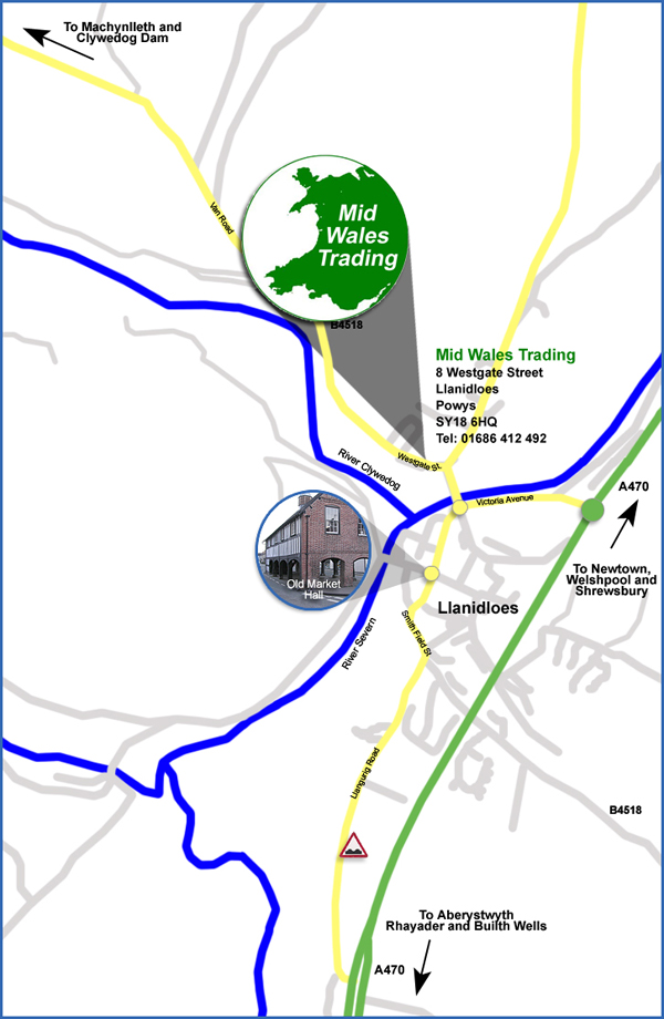 How to get to Mid Wales Trading Website Designers based in Llanidloes Powys Mid Wales - Map