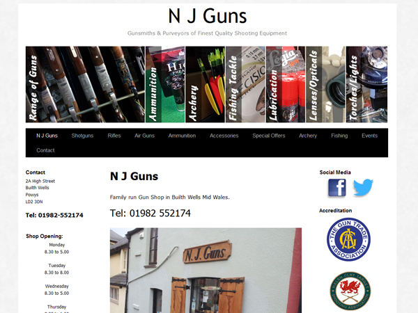 N J Guns of Builth Wells - Website Design