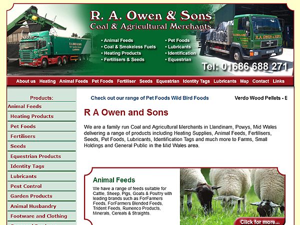 R A Owen and Sons - Online Shop Design - Llandinam, Powys
